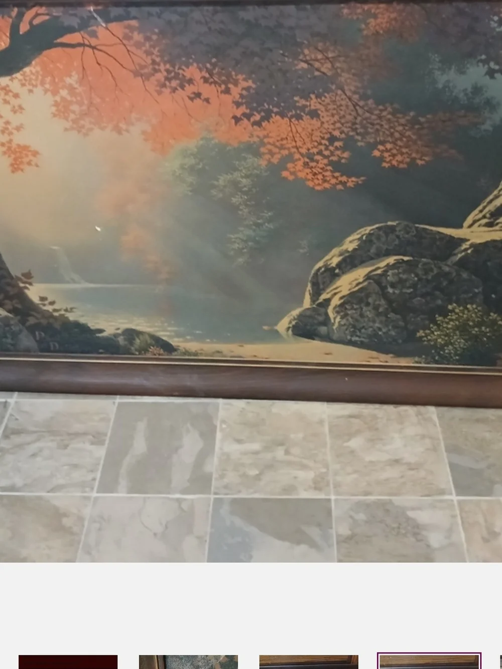 1950s Autumn River Scene Wall Art in Orange and Brown - Framed Print Signed Paul